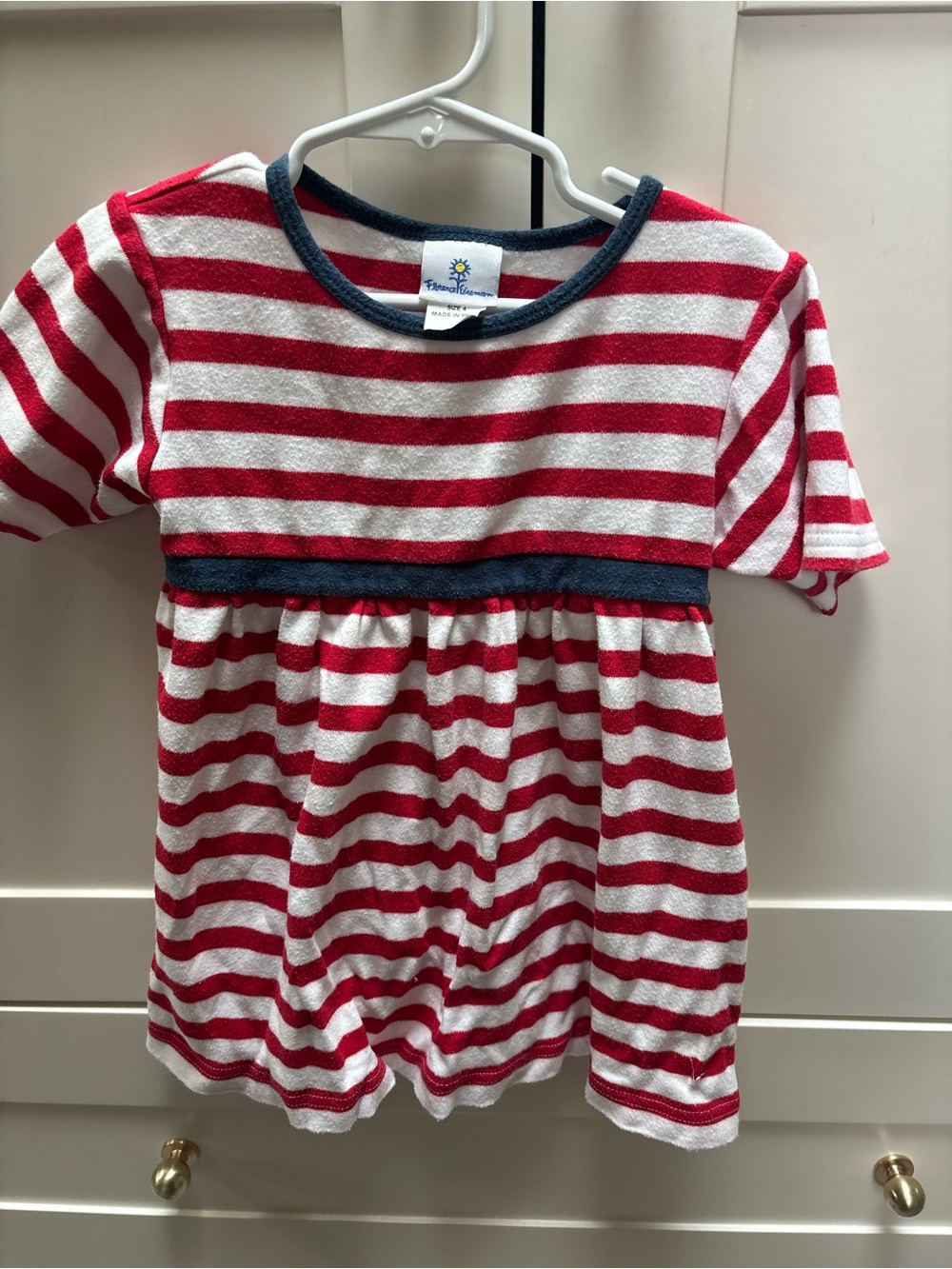 Florence eiseman Red & White Striped Girls' Top with Navy Trim